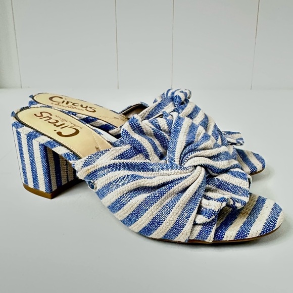 Circus by Sam Edelman Sz 7 Sahara Blue White Striped Block Heel Slip On Sandals - Picture 3 of 8